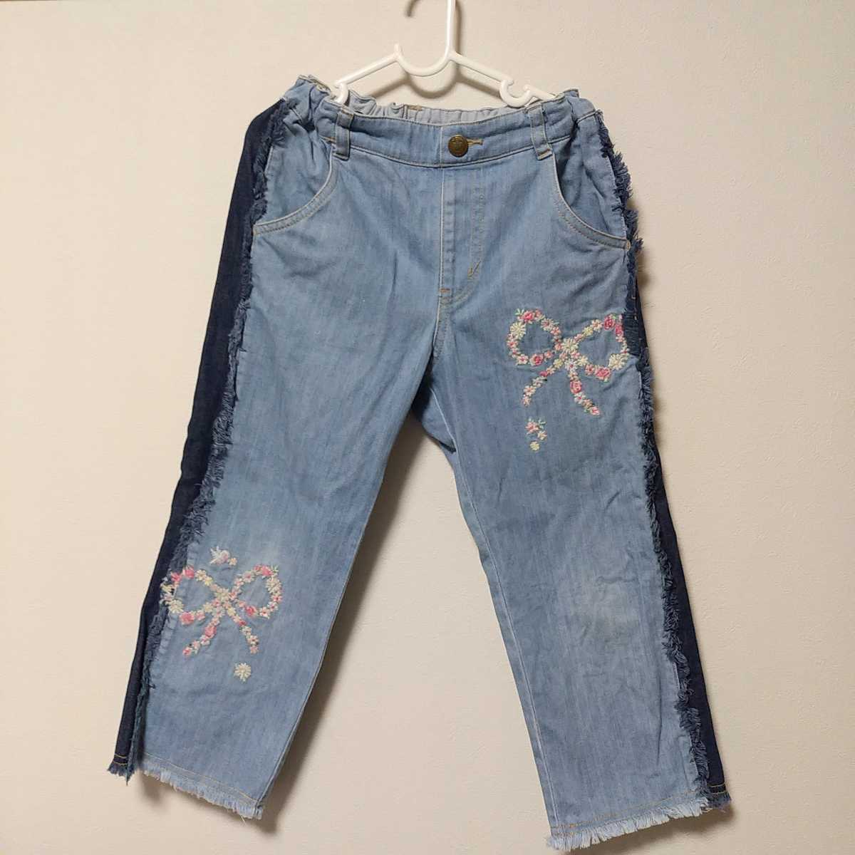 mezzo piano(メゾピアノ)花 リボン 刺繍 パンツ 130拍卖