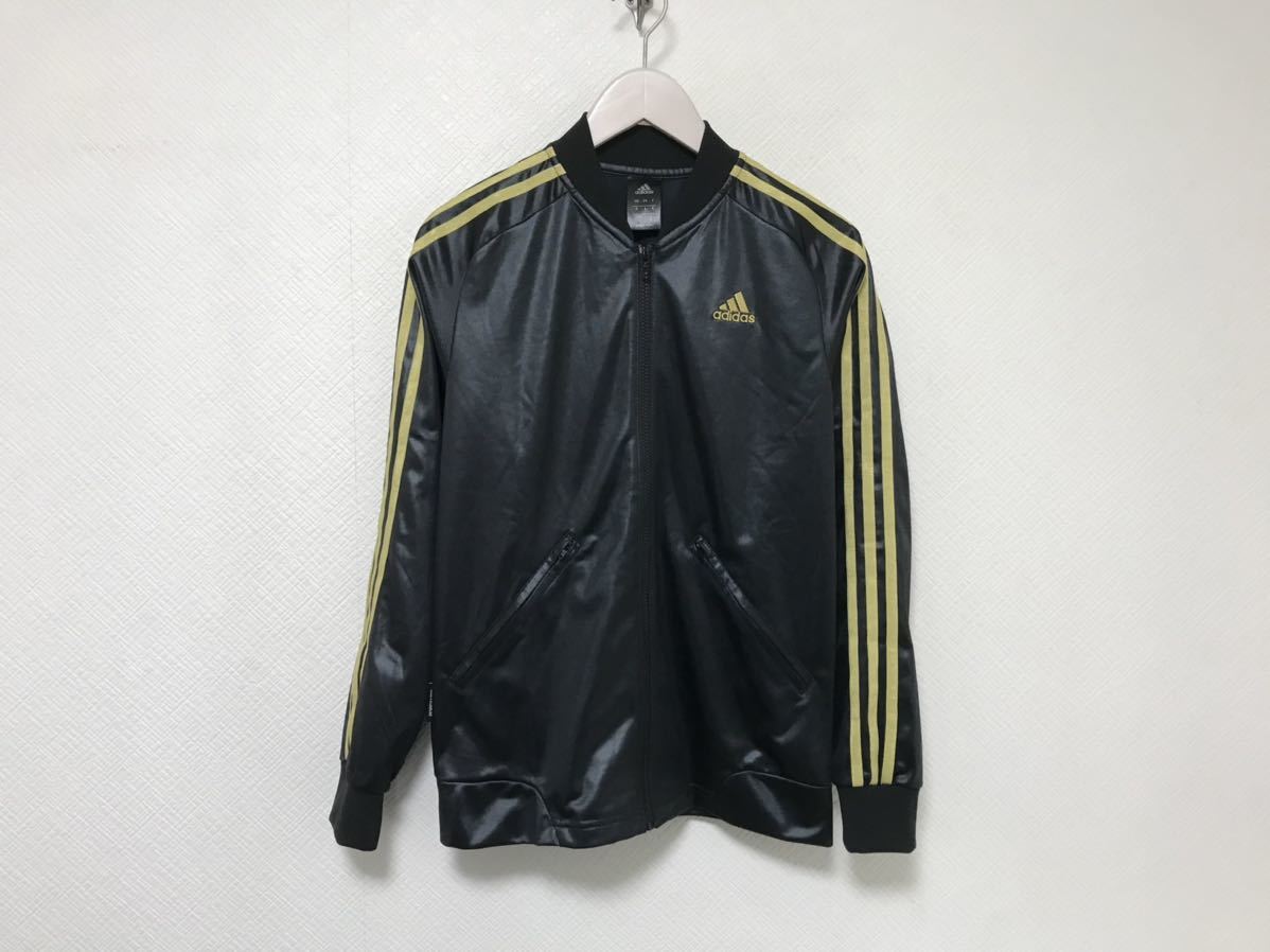 美品本物アディダスadidas光沢ジャージトラックジャケットメンズ金ゴールド黒ブラックS拍卖