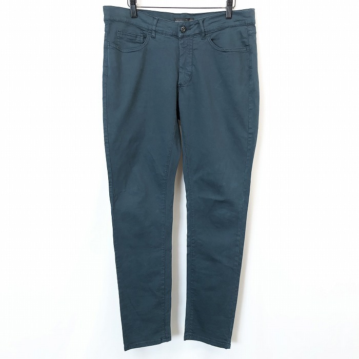ZARA MAN ザラマン 34 メンズ 男性 チノパンツ ストレート ストレッチ ロゴパッチ ジップフライ ロング 綿×ポリウレタン グリーン系 緑系拍卖