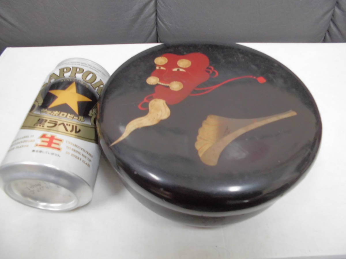 ★大正・昭和初期?★ 翁柄 おきな柄 漆塗り菓子器? ご飯入れ? 小物入れ ★漆塗り★ 直径約17Cm・高さ約7Cm (奥棚下)拍卖