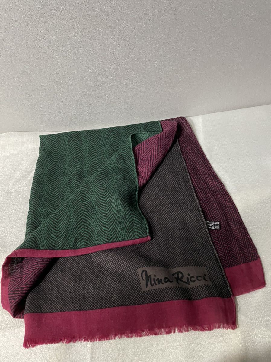 美品NINARICCI(ニナリッチ) ストールショール赤茶緑 シルク×ウール拍卖