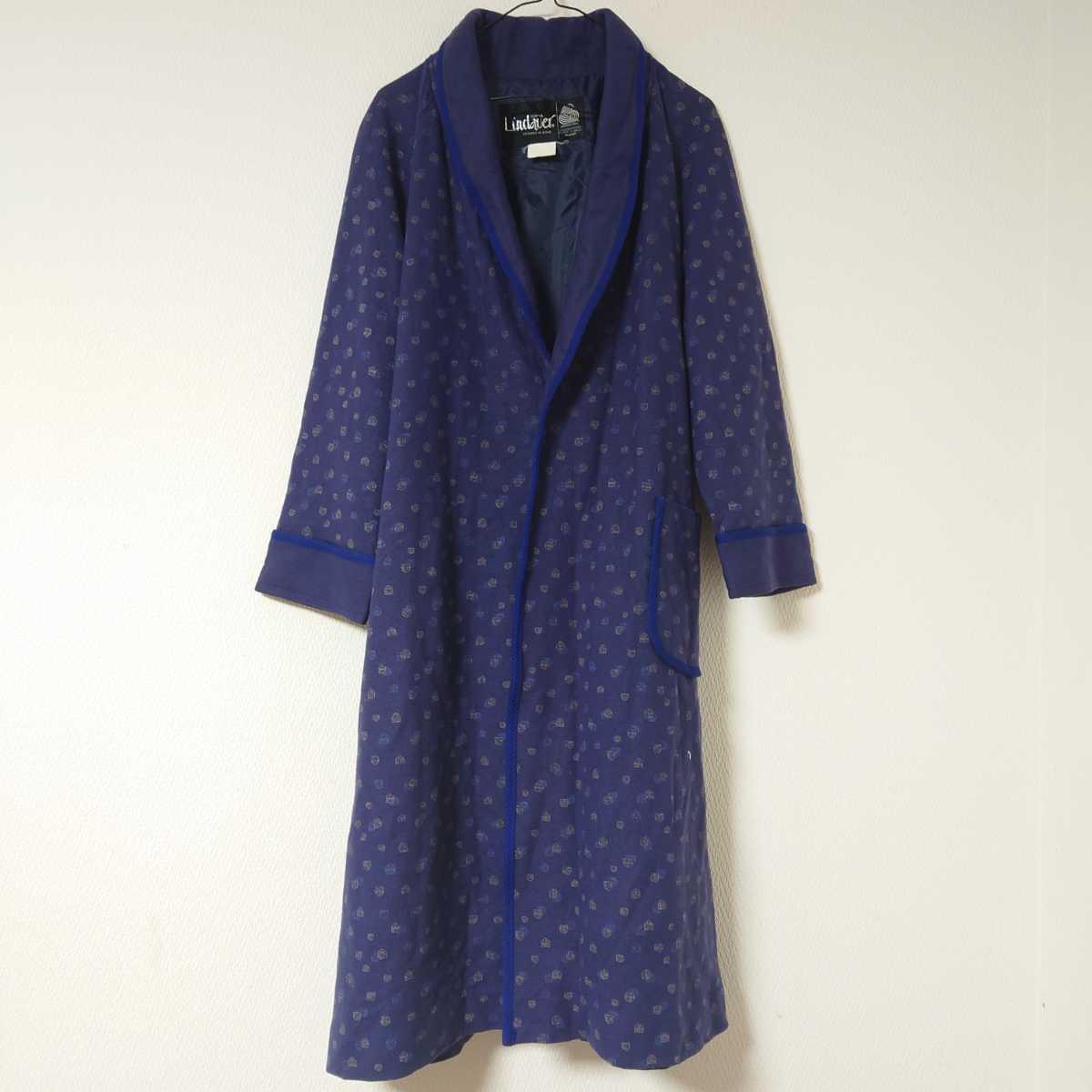 古着 ビンテージ ガウン コート ウール 総柄 パープル 紫 日本製拍卖