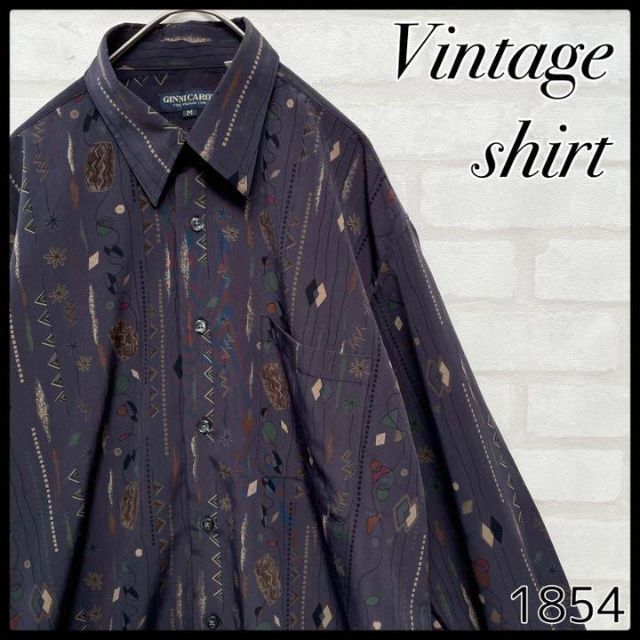 【希少】JAPAN vintage 昭和レトロ アート柄 長袖 柄シャツ ポリシャツ Mサイズ拍卖