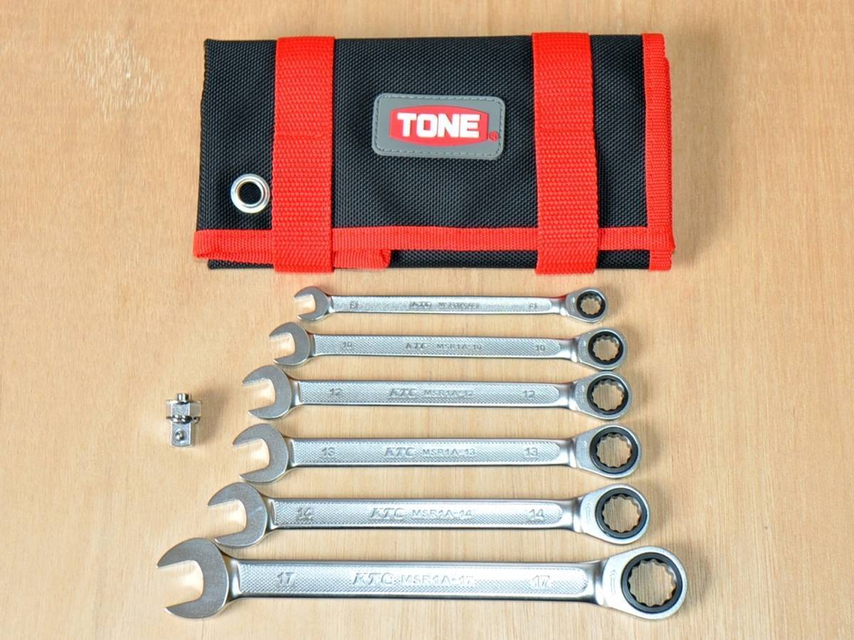 ★TONE 布袋 BNRM7S 小 KTC MSR1A ラチェットコンビネーションレンチ 6本 ドライブ角アダプタ BZ14-BA3 セット★トネ ツールバック拍卖