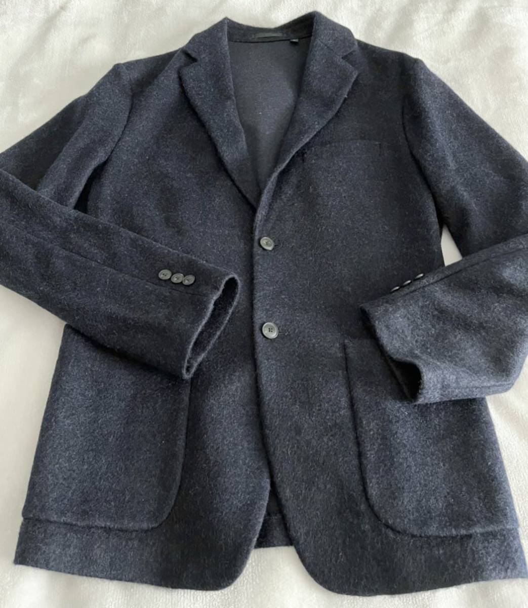 ユニクロ テーラードジャケット LL XL ネイビー 毛 ウール混 シングル きれいめ カジュアル 仕事拍卖