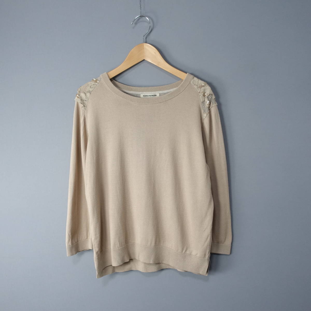 MARILYN MOON/マリリンムーン/背面レースデザイン/シルク100%セーター/ベージュ/ニット/レディース/カットソー拍卖