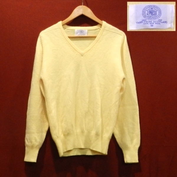 J.PRESS ジェイプレス Jプレス 90's 旧タグ 英国 生地 毛 100% ラグラン ウール ニット セーター 黄色 M 美品拍卖