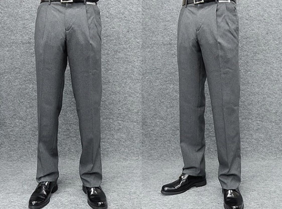 春夏秋物 2タック 美脚ウォッシャブルスラックス 杢グレー 無地調拍卖