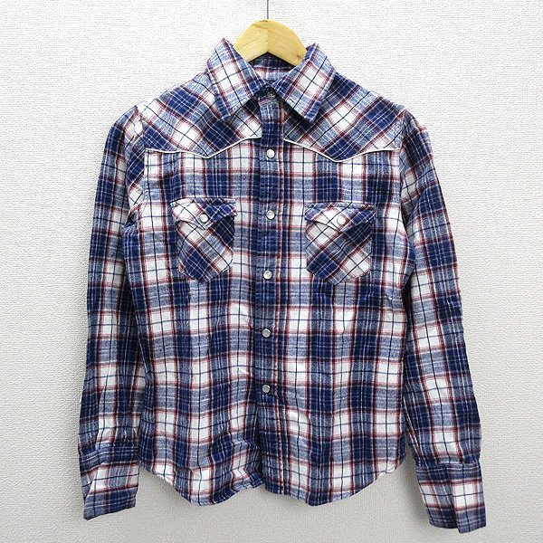 ★ リー/LEE 89578 チェック柄 長袖ウエスタンシャツ ネルシャツ【M】紺系LADIES拍卖