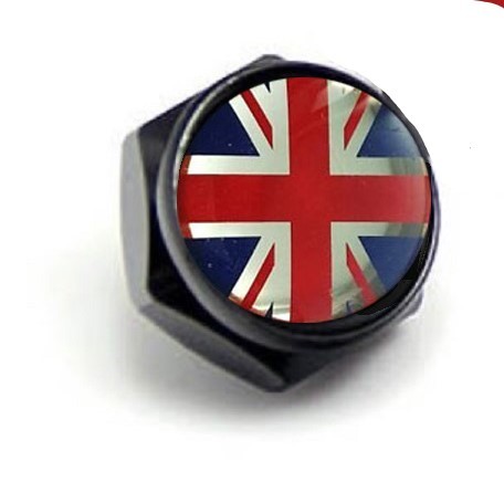 稀少 送料込み 英国 マーク赤青 ブラック アルミナンバーボルトカバー 1点拍卖