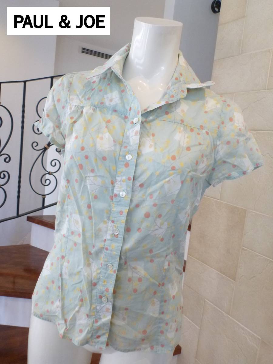 美品 ポール&ジョー(PAUL & JOE) ★淡グリーン系 フランス製 半袖 ブラウス 2 M相当拍卖