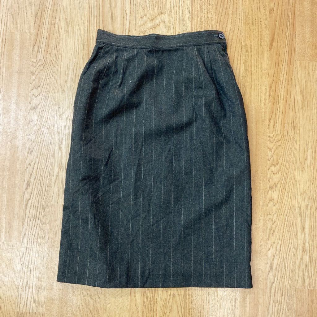 【サイズM】Vintage イヴサンローラン Yves Saint Laurent diffusion femmes ウール 毛 タイトスカート 濃茶(ストライプ)ウールスカート拍卖
