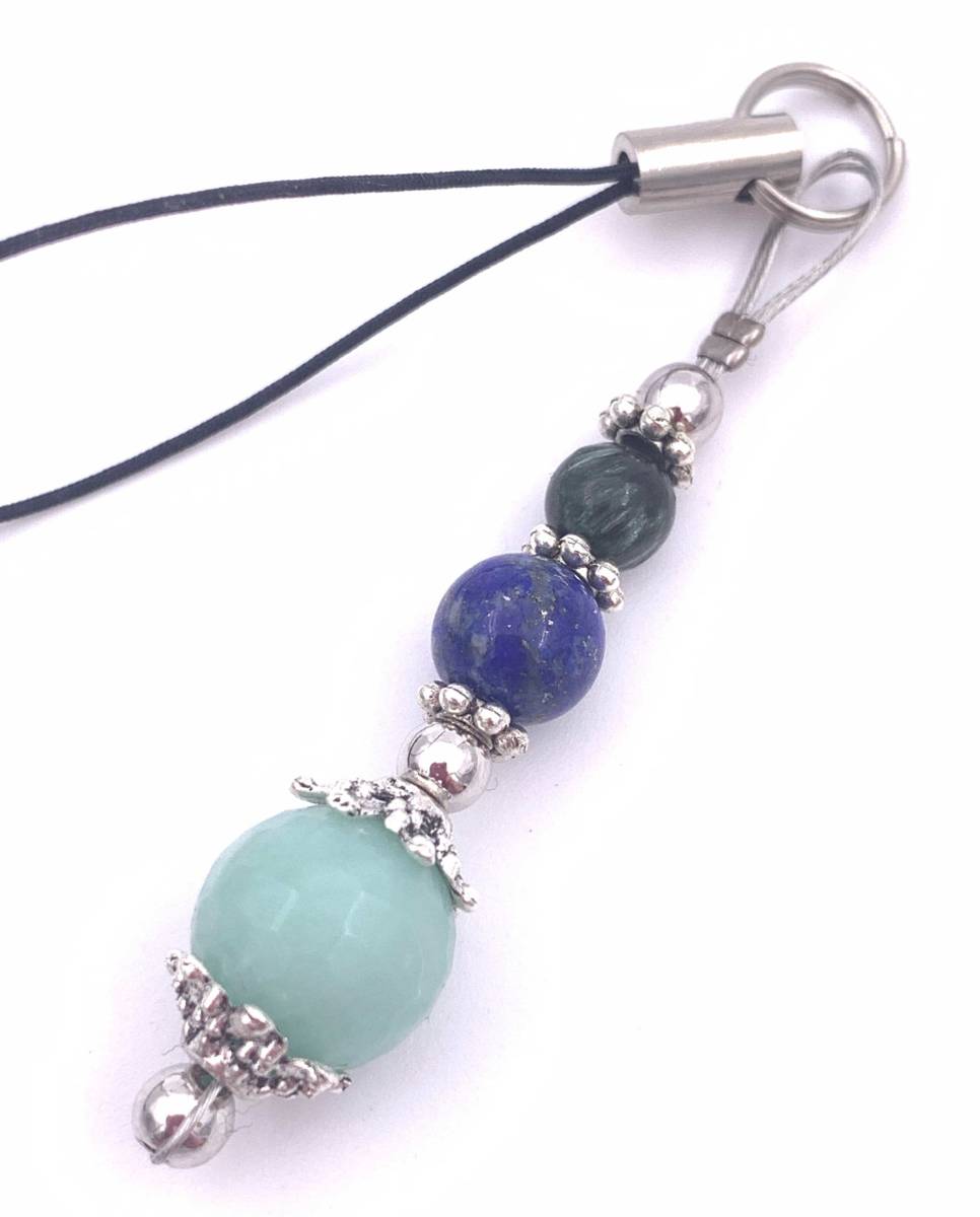 天然石カルセドニー&ラピスラズリ&セラフィナイトのストラップ拍卖