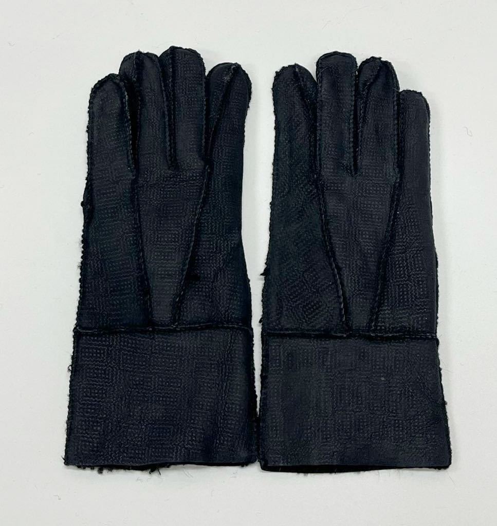 アウトレット新品★ムートン手袋レディース レザーグローブ リアル本革 薄め 保温防寒 ネイビー拍卖