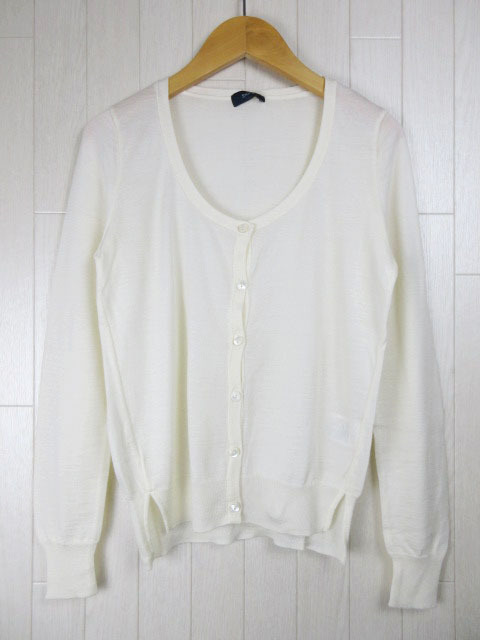 シップス SHIPS カーディガン カットソー Uネック シルク混 長袖 オフホワイト拍卖