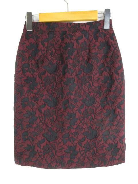 エムプルミエ M-PREMIER COUTURE スカート 膝丈 タイト 刺繍 花柄 レッド ブラック 34拍卖