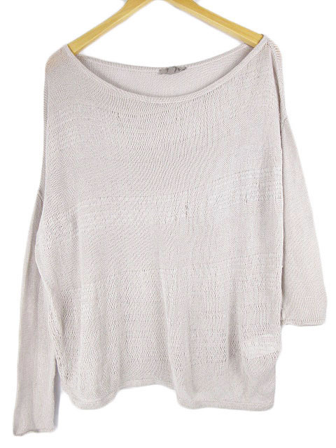 ヘルムート HELMUT ニット セーター アシンメトリー 長袖 七分袖 ウール コットン ライトグレー S拍卖