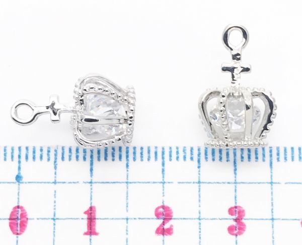 アクセサリー パーツ ハンドメイド キュービックジルコニア チャーム クラウン 王冠 1個 シルバー拍卖