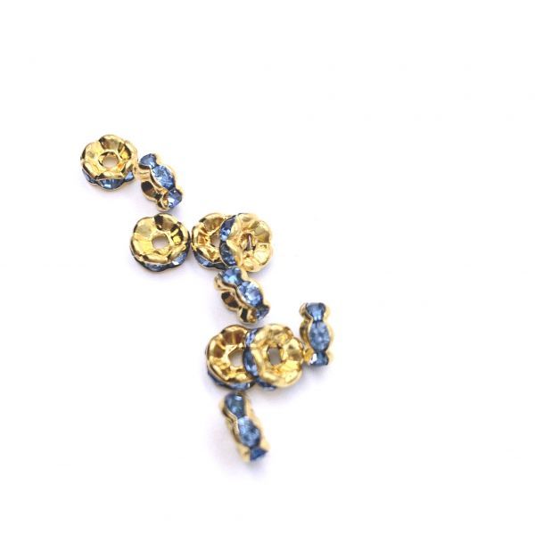 ハンドメイド クラフト パーツ スペーサー ラインストーン 6mm ゴールド 30個 ライトサファイア拍卖