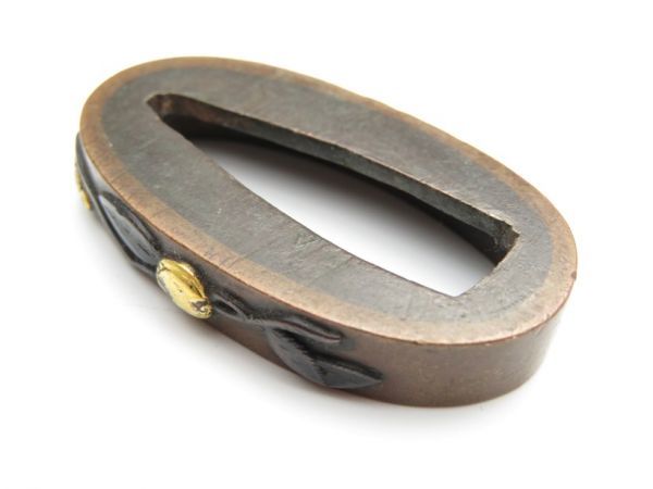 【2807】オリジナル 刀装具 武具 甲冑 銅地 桃枝象嵌 縁(初品・買取品)拍卖