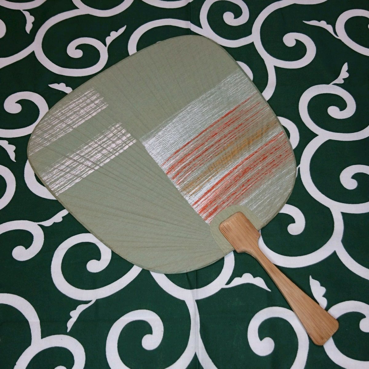 送料無料)竹製 古うちわ 全長33cm 昭和レトロ A06404拍卖