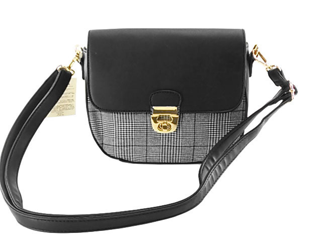 ラウンドショルダーバッグ 22x17x7.5cm チェック柄 ブラック系拍卖