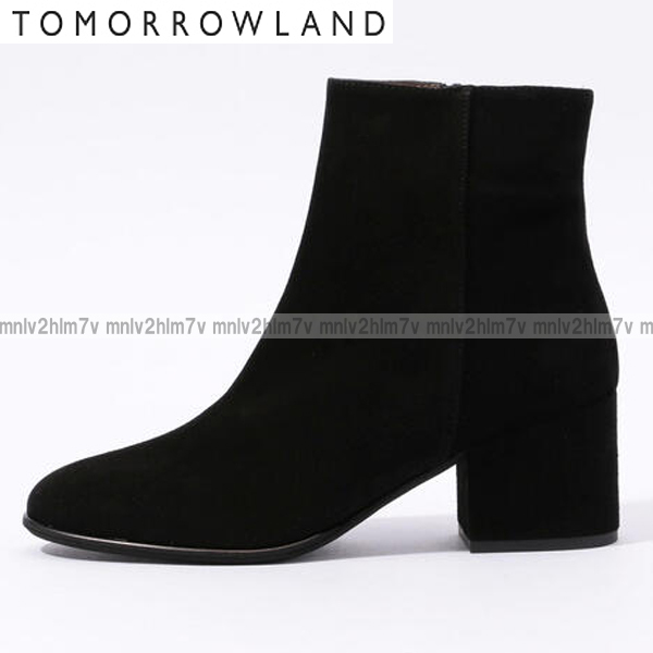 定30800円 2019AW【トゥモローランド】スウェードショートブーツ スエードレザー ヒール6㎝ ブラック黒 38 ブーティTOMORROWLAND拍卖
