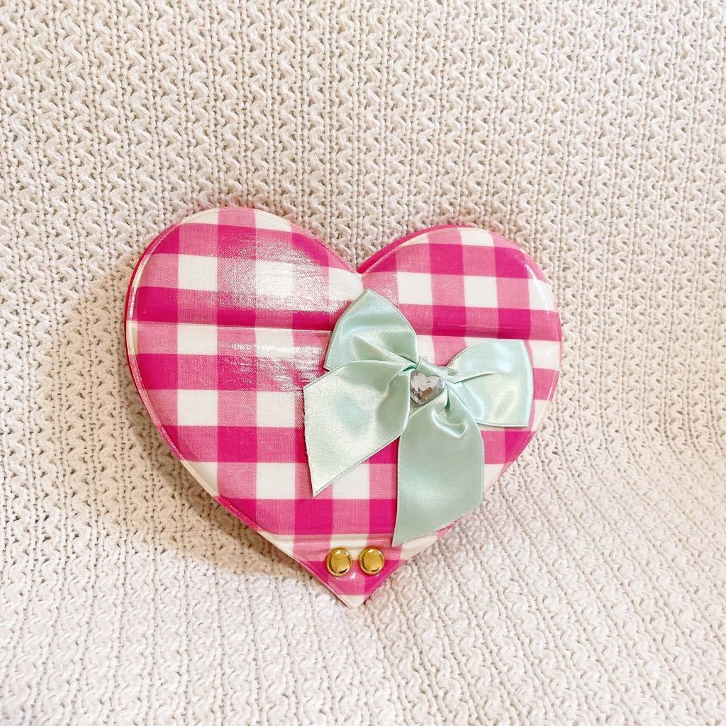 ★新品★pinky girls★ピンキーガールズ★ハート★ギンガムチェック★ミラー★鏡★リボン★レース★ピンク★ホワイト★白★サテンリボン★拍卖