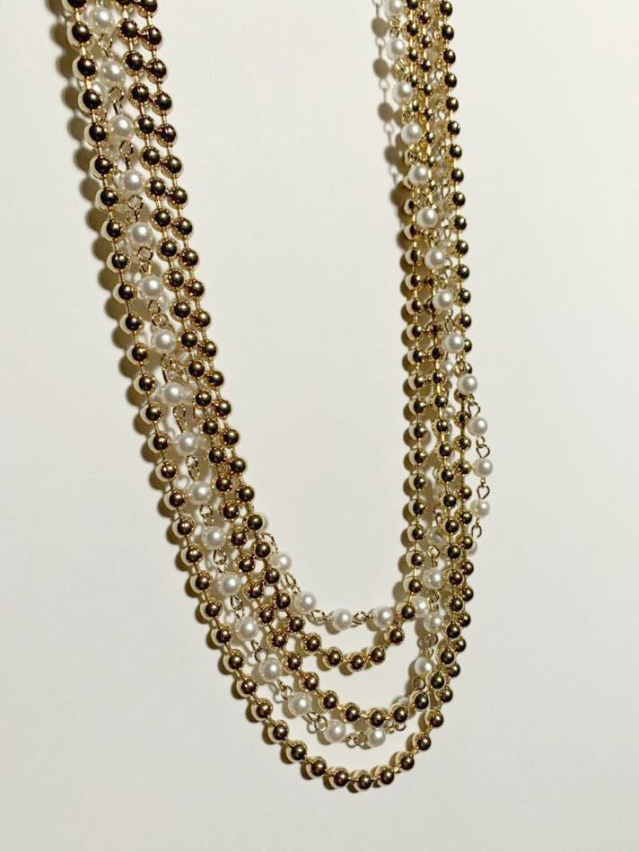 【美品】ヴィンテージ パール ボールチェーン 5連 ゴールド ネックレス レトロ コスチュームジュエリー拍卖