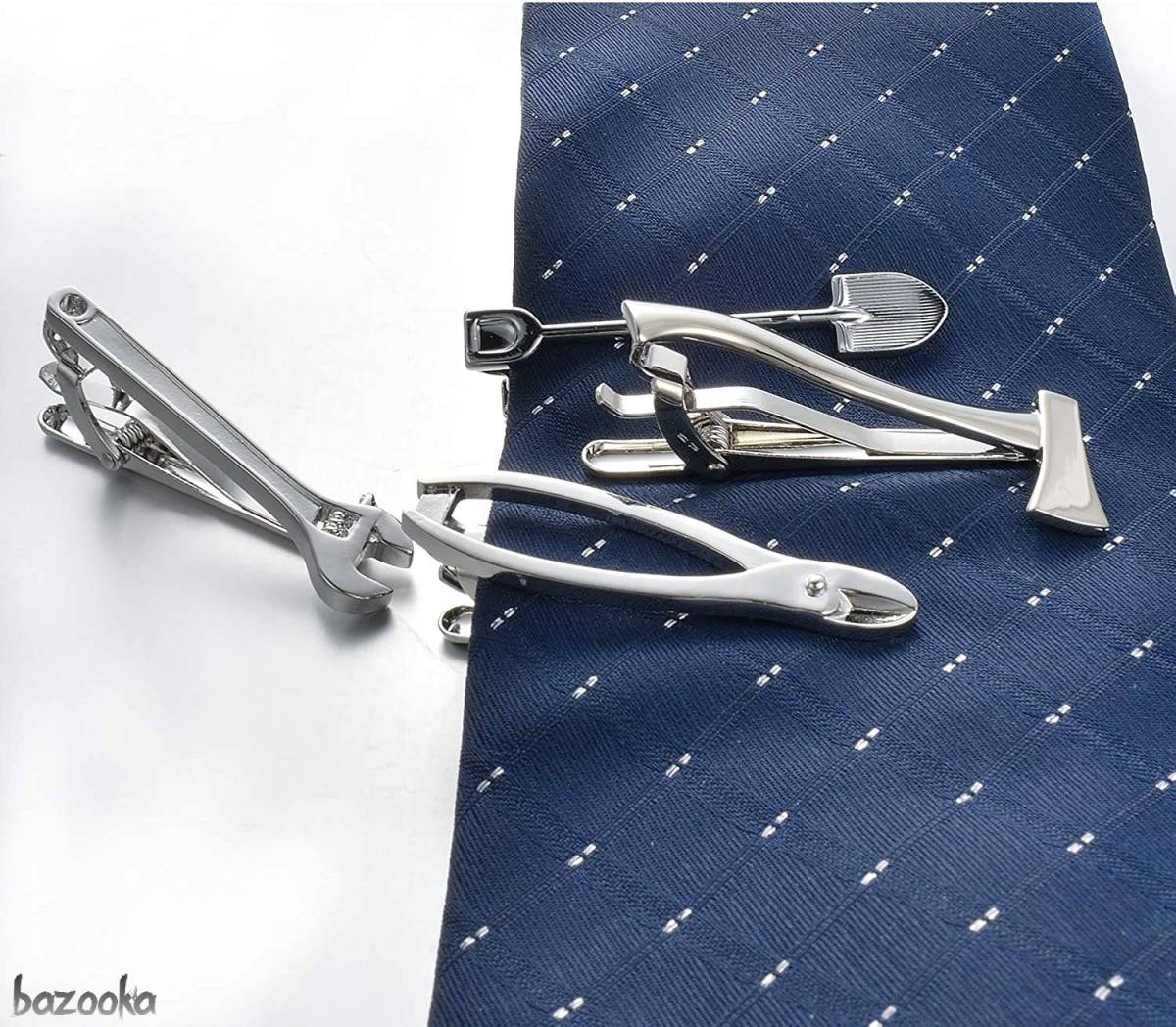 ネクタイピン 工具デザイン 4本セット 真鍮素材シルバー 新社会人 普段使い ユニークデザイン バレンタイン メンズ 父の日 フレッシャーズ拍卖