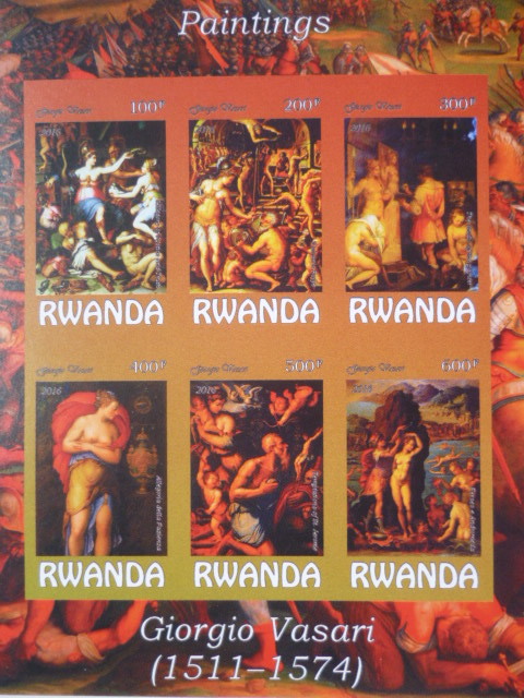 ルワンダ切手『ヌード画』(Giorgo Vasari) 6枚シート 無目打拍卖