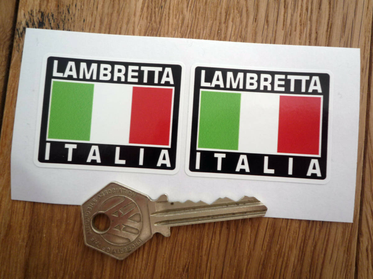 ★送料無料★LAMBRETTA ITALIA Tricolore Style Sticker ランブレッタ イタリア ステッカー デカール 50mm x 40mm 2枚セット拍卖
