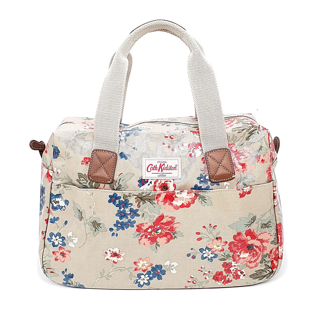 送料無料 キャスキッドソン Cath Kidston ハンドバッグ トートバッグ 鞄 花柄 総柄 灰 グレー系 レディース拍卖