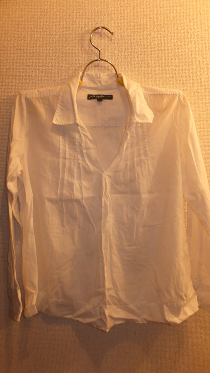 ★Eddie Bauer★Ladies Tops shirts size PS エディーバウアーサイズPS 身幅約51Cm USED IN JAPAN ホワイト 長袖シャツ拍卖