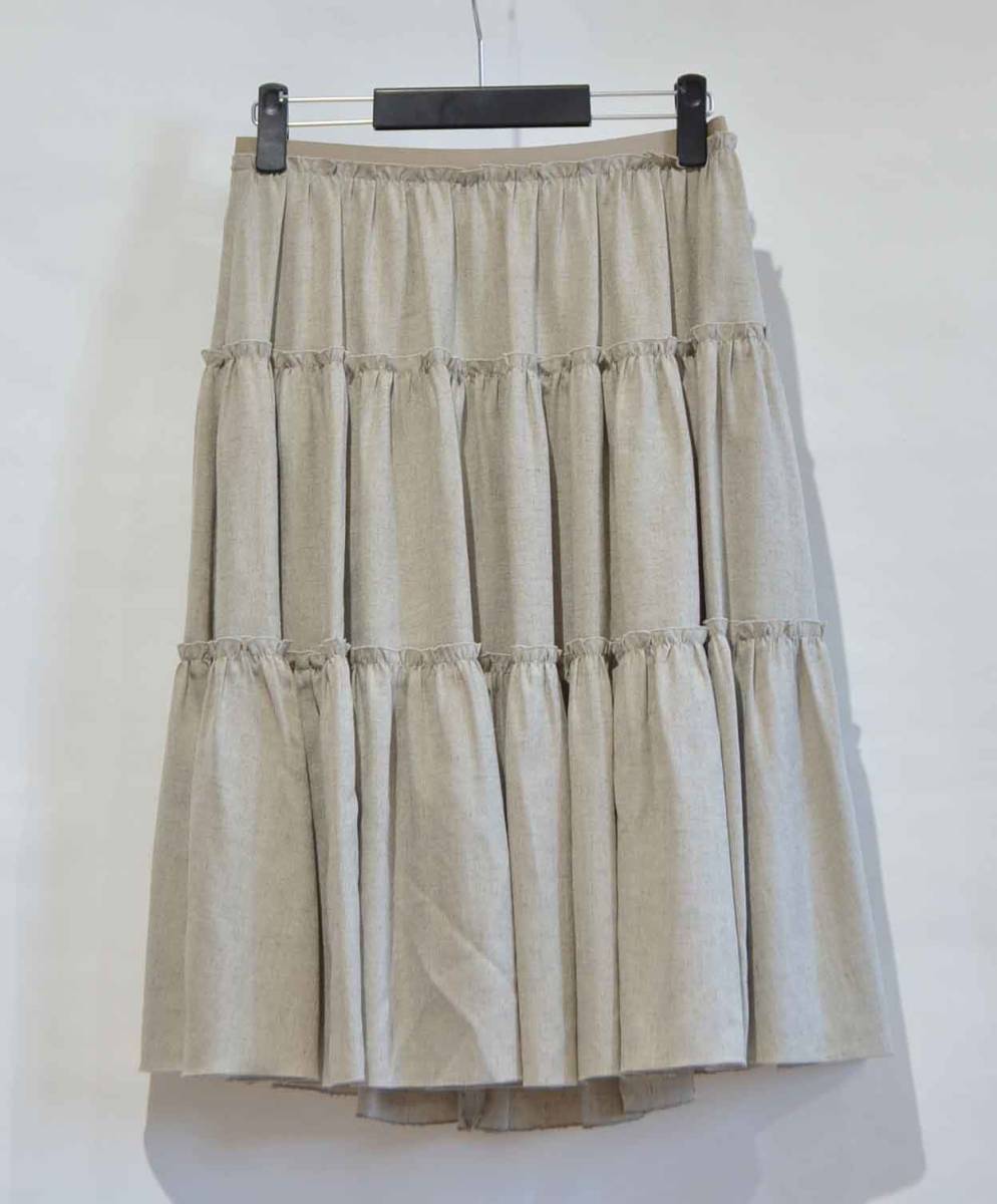 FOXEY フォクシー リネン ティアード フレア スカート 42 Y-26172B拍卖