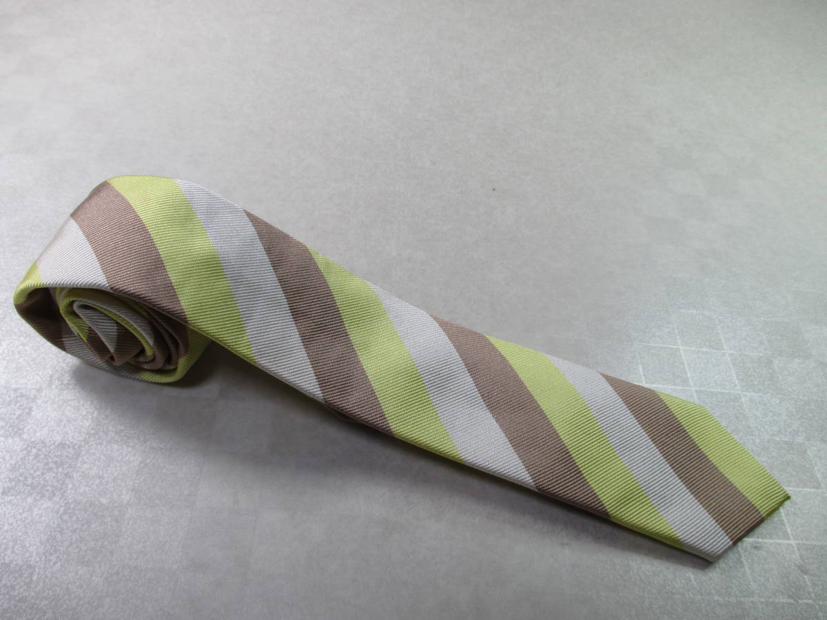 ☆ネクタイ◆タグは有りませんが未使用です◆インヘイルエクスヘイル INHALE EXHALE◆細身◆ストライプ柄・黄/茶/白色系☆第25弾☆25-205☆拍卖