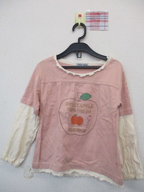 ★女の子 重ね着風 長袖Tシャツ ピンク/りんご(120)拍卖