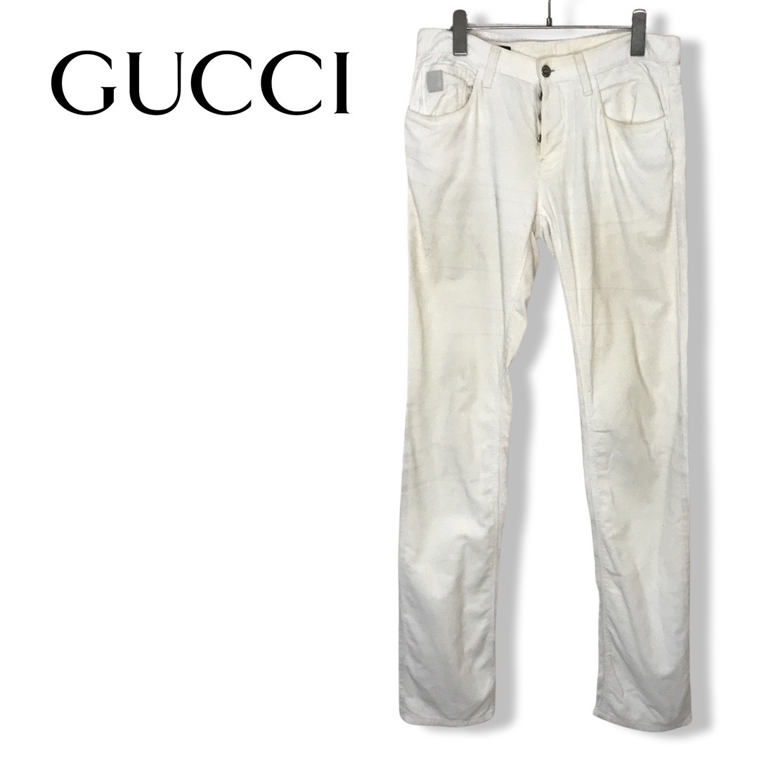 訳アリ★GUCCI グッチ★メンズ ボタンフライ コーデュロイ パンツ ボトムス 白 ホワイト size 44 管:C:02拍卖