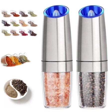 【スタンド無し】電気ソルトアンドペッパーグラインダー,ステンレス鋼,重力ハーブ,スパイス,調整可能な粗さ,キッチンガジェット拍卖