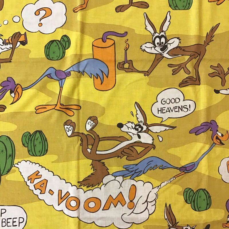【db062】テキスタイル 190×149 キャラクター ルーニーテューンズ ロードランナー リメイク用生地 アメリカ買付 ビンテージ 布 送料無料拍卖