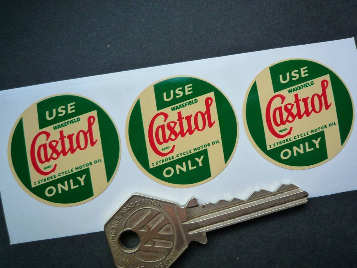 海外 限定品 送料込み Castrol Wakefield Motor Oil Cream Sticker カストロール ステッカー デカール 3枚セット 35mm ステッカー拍卖