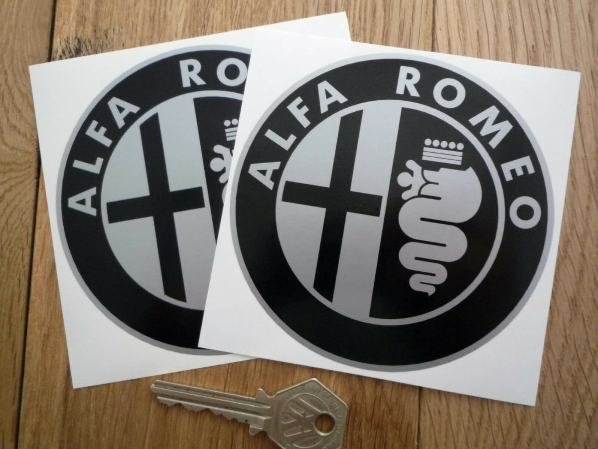 海外 限定品 送料込み ALFA ROMEO Black & Silver Sticker アルファロメオ ステッカー シール デカール 2枚セット 100mm ステッカー拍卖