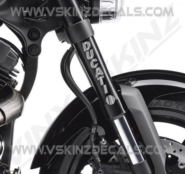 海外 限定品 送料込み ドゥカティ ロゴ DUCATI フォーク カッティング SILVER 200mm 2枚セット ステッカー拍卖