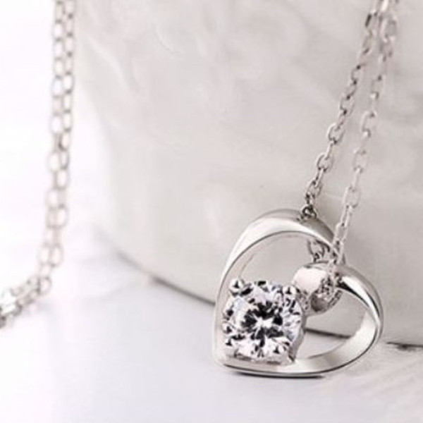 ラブ ハート キュービックジルコニア シルバー925 ネックレス 拍卖