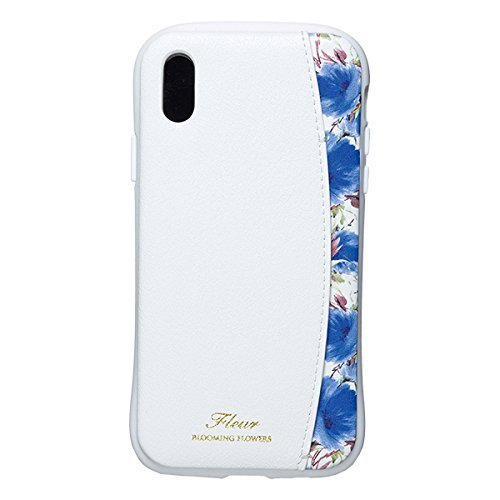 【在庫処分】 NATURAL design iPhoneX Xs (5.8インチ) ケース FLEUR WHITE x BLUE 白×青 衝撃吸収 耐衝撃 カードポケット iP8-FLEP08拍卖