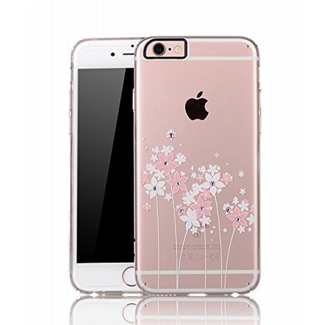 iPhone6/6s対応 クリアデザインケース (スターフラワー) フラワーデザインとラインストーンで魅せるエアグジュアリーケース拍卖