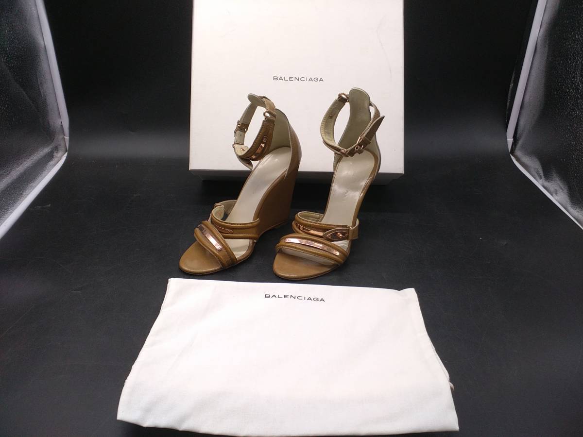 〇BALENCIAGA サンダル / SANDAL PELLE S.CUOIO 36 レディース アンクルストラップ ウェッジソール ヒール 箱付 バレンシアガ拍卖