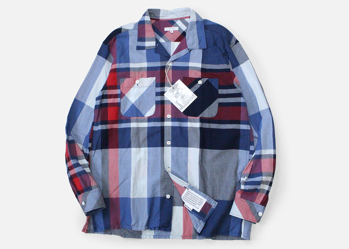 ★送料無料 未使用★  ENGINEERED GARMENTS ◆ チェック オープンカラー シャツ 青×赤 M 長袖 開襟 エンジニアドガーメンツ ◆WX9拍卖
