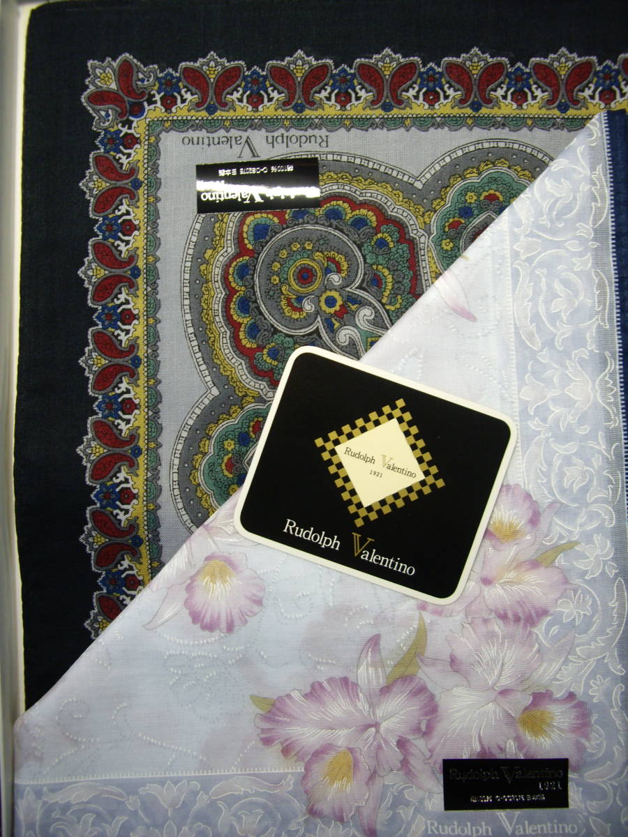 未使用 ハンカチ 男性用1枚と女性用1枚 Rudolph Valentino 綿100% 日本製 箱(スレあり)つき 拍卖