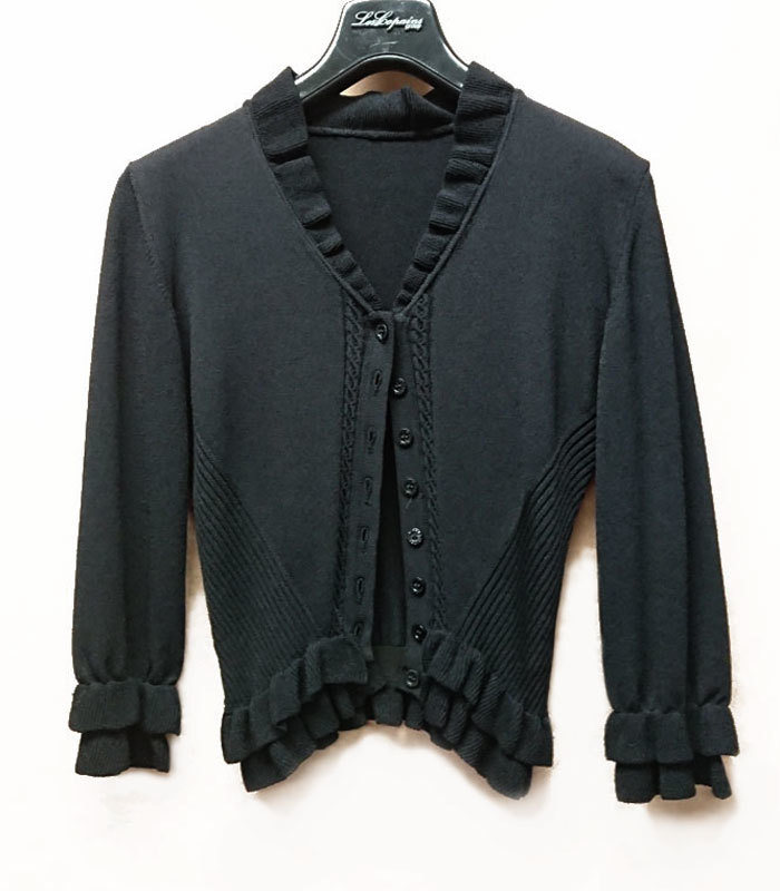 【Les Copains】■レ・コパン■七分袖薄手カーディガン*ブラック《送料込み!》拍卖